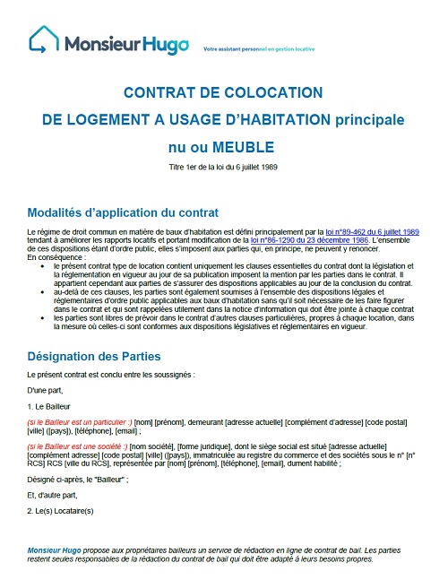 Bail de colocation individuel ou unique