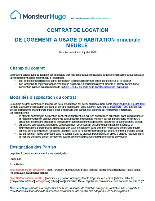 Bail de location meublé