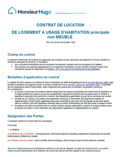 Bail de location non meublé