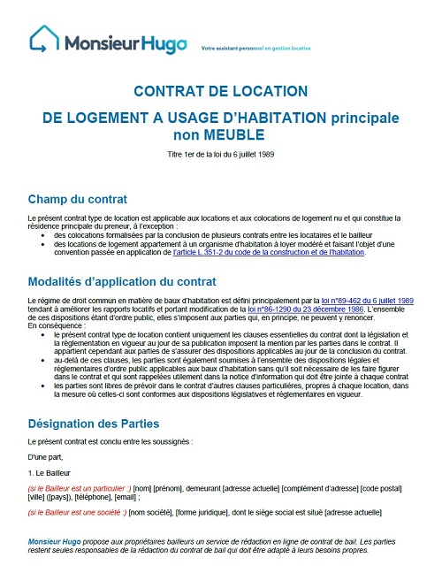 Bail de location non meublé