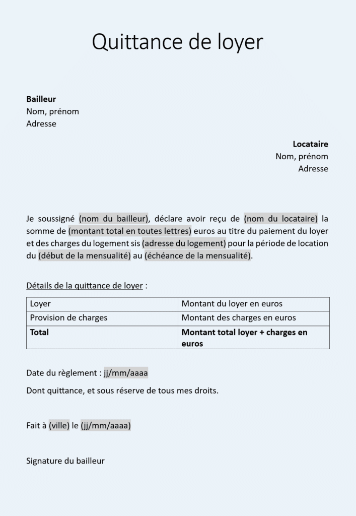 modèle quittance loyer pdf word